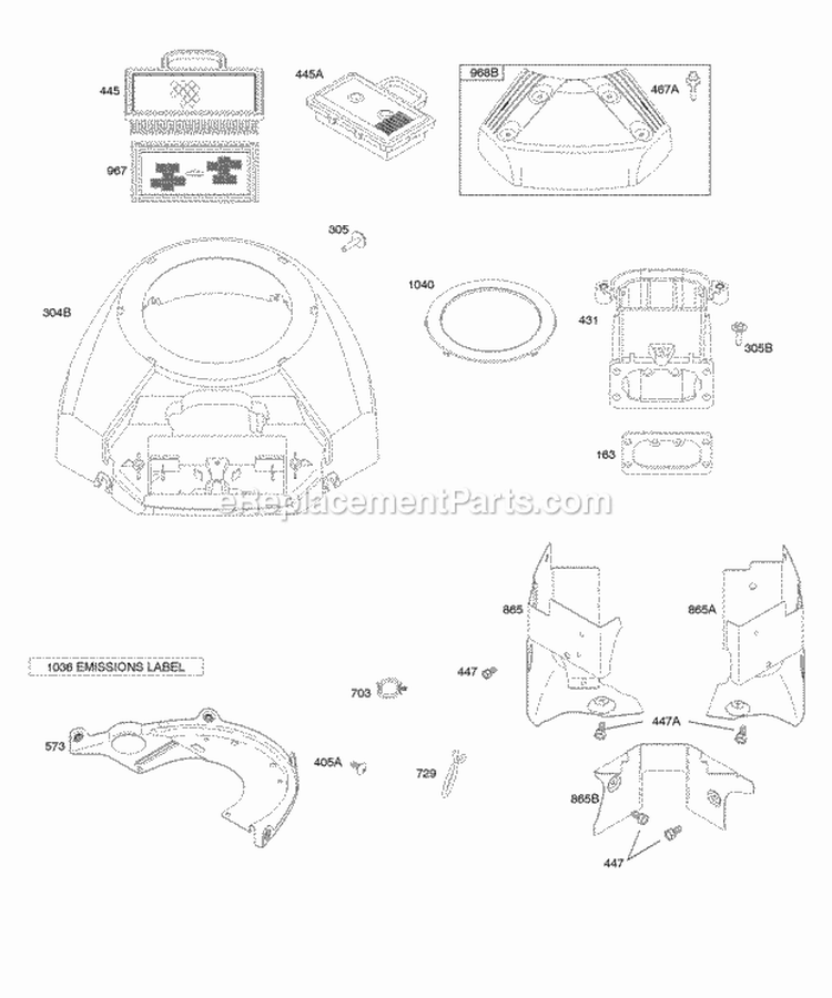 Air Cleaner Blower Housing Diagram and Parts List for 446877-0025-E1  Briggs and Stratton Engine